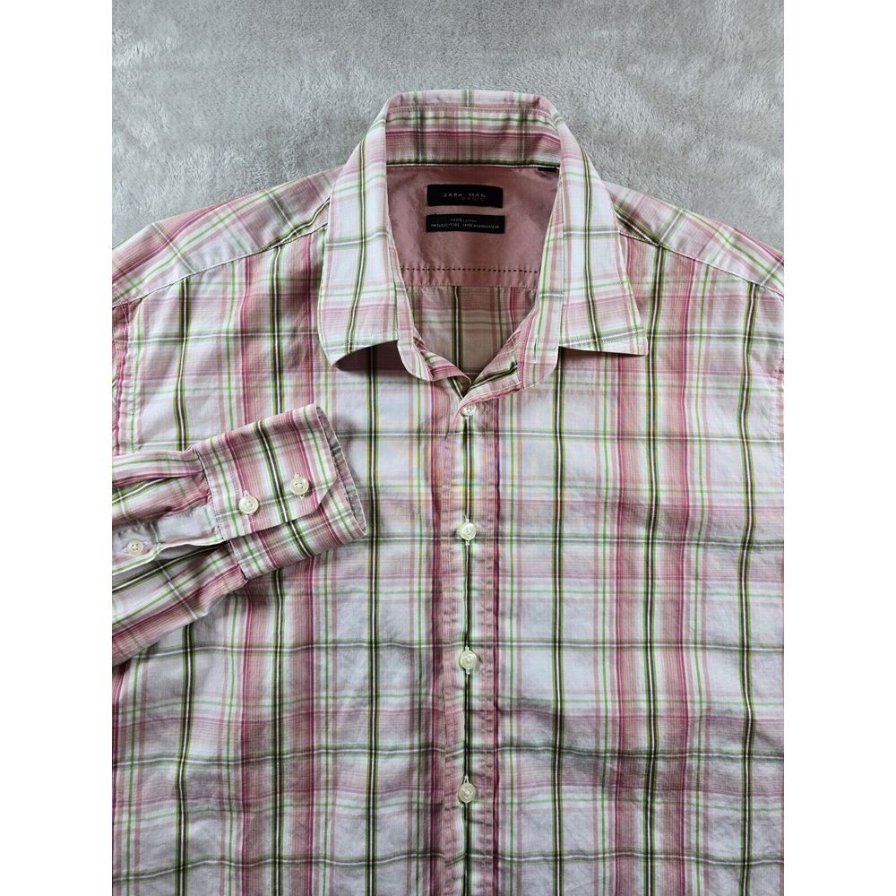 Zara Man Basic Mens Long Sleeve Plaid Button Up Shirt Size Large